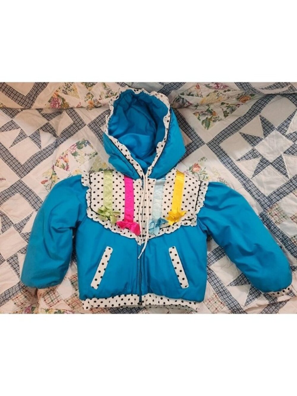 Rainbow Connection 80s Girls Turquoise Puffer Jacket Size 4